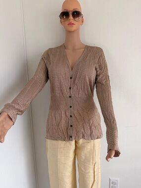 Women's Light Brown Button-Front Knit Cardigan